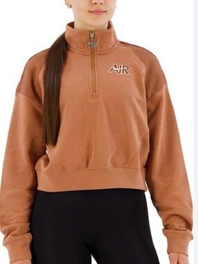 Nike Cropped Quarter- Zip Sweatshirt in Mineral Clay with Air Logo Size Small